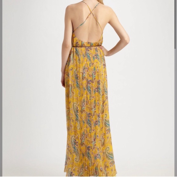 Tibi Chiffon Silk Paisley Maxi Dress Gold Yellow Size 2 - Picture 2 of 13